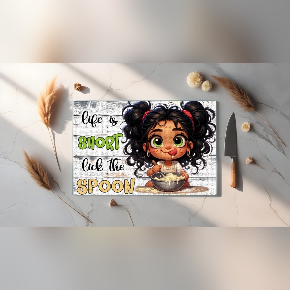 Cute Glass Kitchen Cutting Board Art with Inspirational Quote Size- 8x11